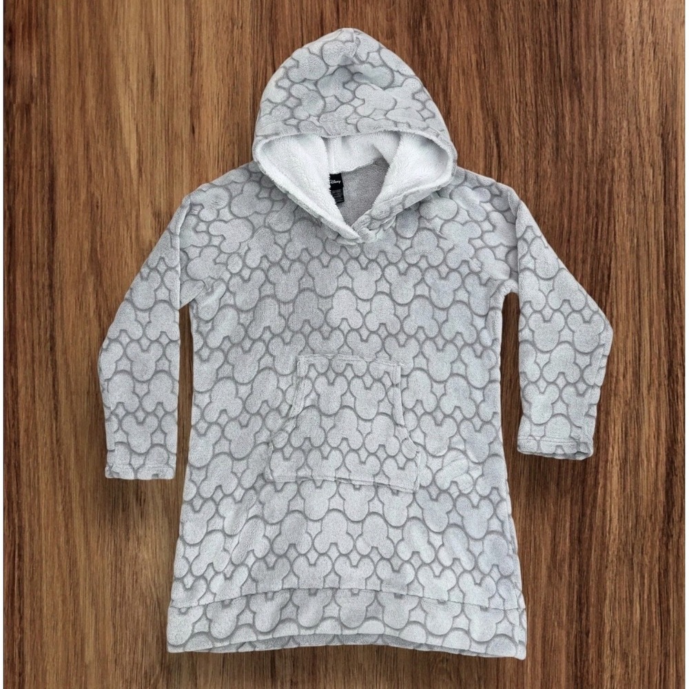 Disney Robe Womens XL‎ Gray Hooded Long Sleeve Pouch Pocket Soft Faux Fur Fabric